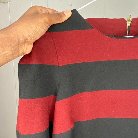 Zara Black and Burgundy Striped Shift Dress - Picture 2 of 3